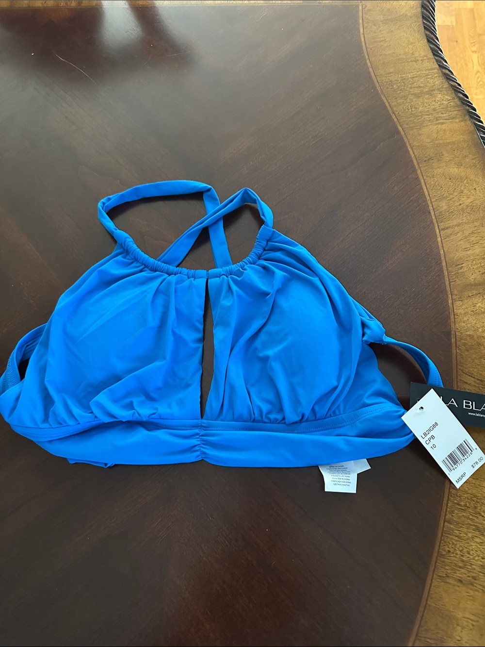 La Blanca Cobalt Blue Halter Bikini Top with Front Keyhole